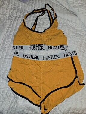Hustler Hollywood Yellow Bralette and Shorts Lounge Set with Black Trim